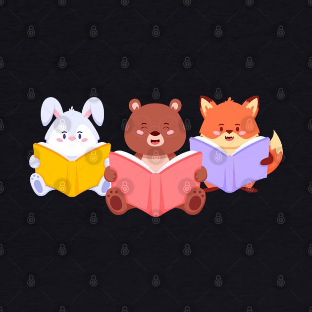 Rabbit Bear Fox Reading by Mako Design 